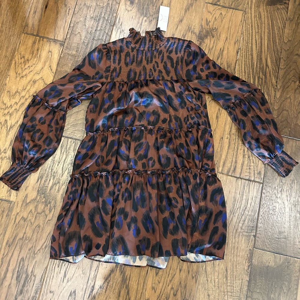 NWT Karlie Leopard Satin Smock Boho Dress